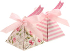 Toyvian 25 Pack Triangle Wedding Gift Boxes Double-sided Printing Flower Paper Candy Box for Wedding Party Favors (Pink)