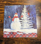 IHR Ideal Home Range Cocktail Napkins Disposable 3-Ply Paper Party Napkin Pack, 5" x 5", Frosted Snowman, 20-Count