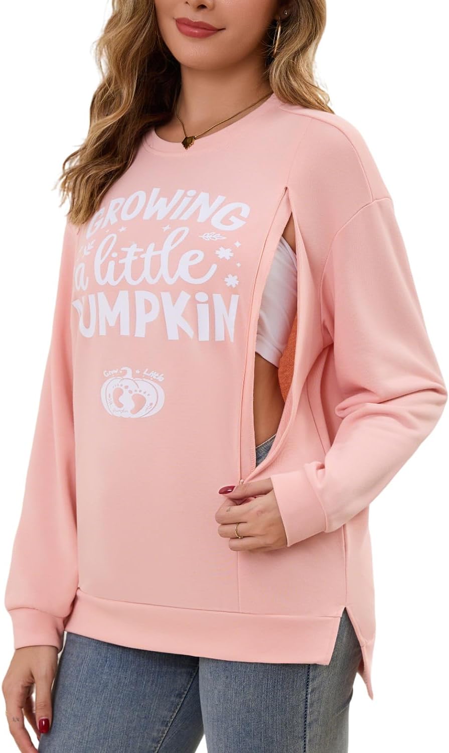 Women Nursing Sweatshirt for Breastfeeding Hidden Zippers Nursing Tops Long Sleeve Comfortable Maternity Sweater
