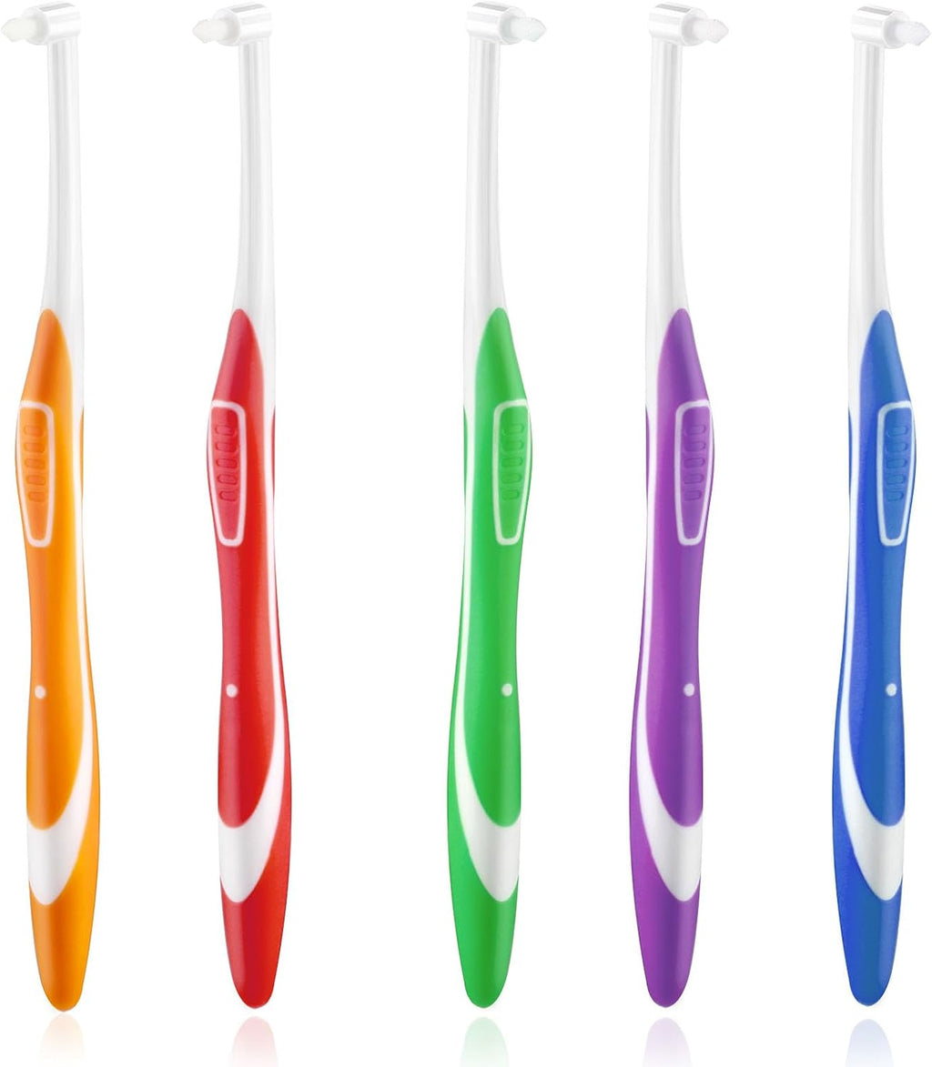Ouligay 5Pcs End Tuft Toothbrush Tufted Brush Single Tuft Toothbrush Adult Interspace Toothbrushes Tiny Small Head Interdental Orthodontic Toothbrushes for Braces Detail Cleaning