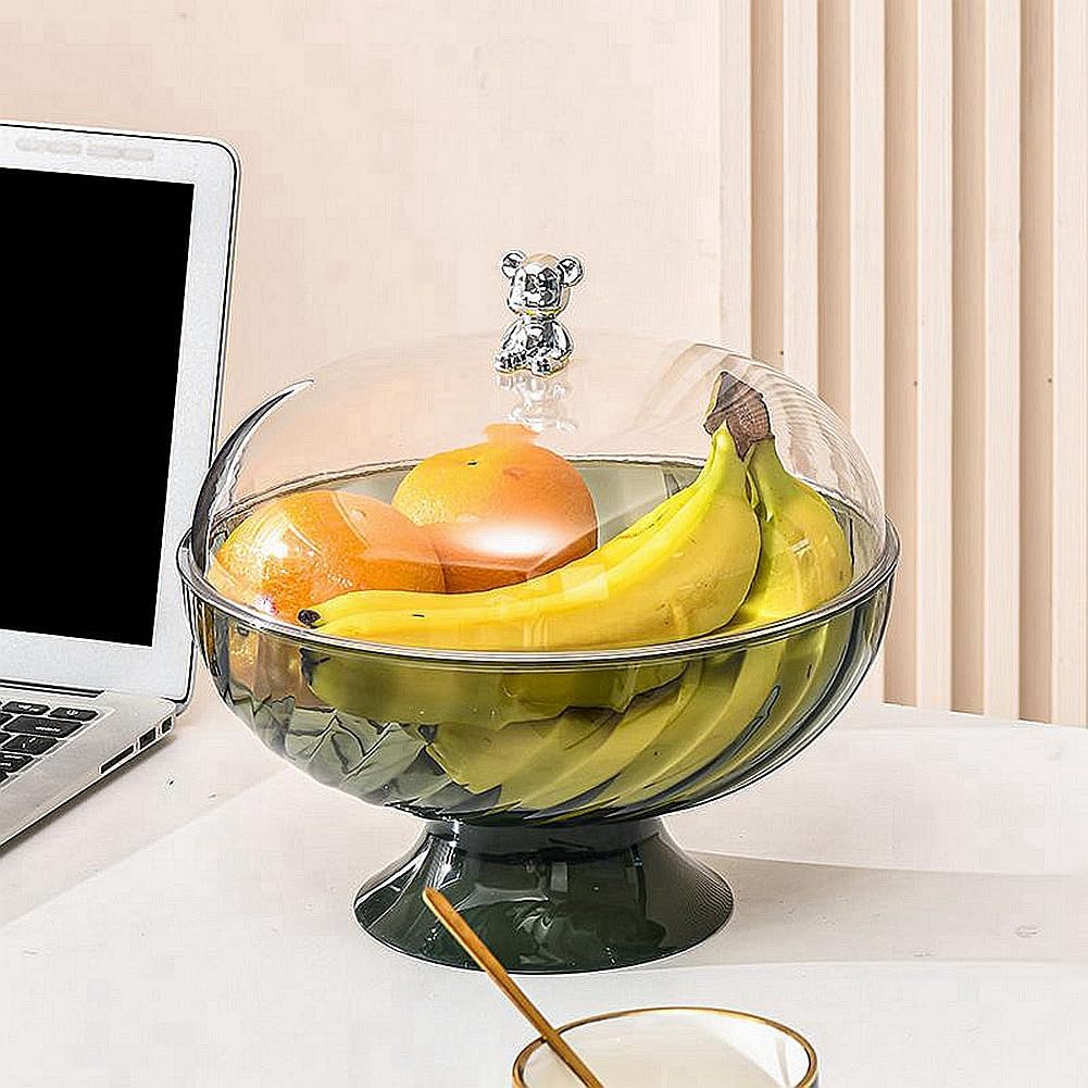 Fruit tray living room coffee table snack bowl basket, cream decoration thickened plastic drain fruit stand fruit bowl with lid (green)