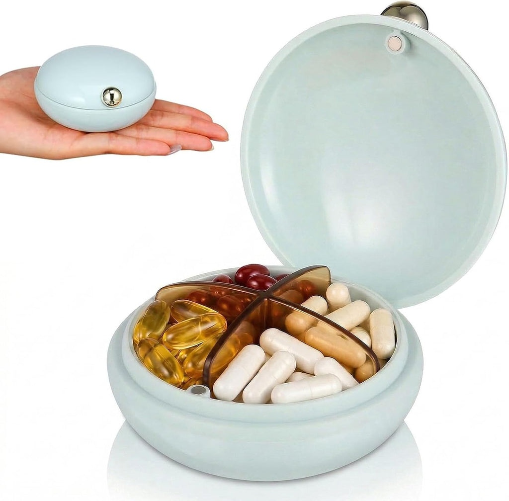 Travel Pill Organizer, 4 Compartments Portable Pill Case, Daily Medicine Box for Large Vitamins, Moisture Proof Fish Oil Holder, Business Trip Essentials (Blue)
