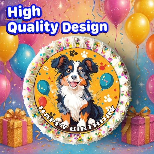 7.5x Inch Edible Cake Toppers – Australian Shepherd Themed Birthday Party Collection of Edible Cake Decorations
