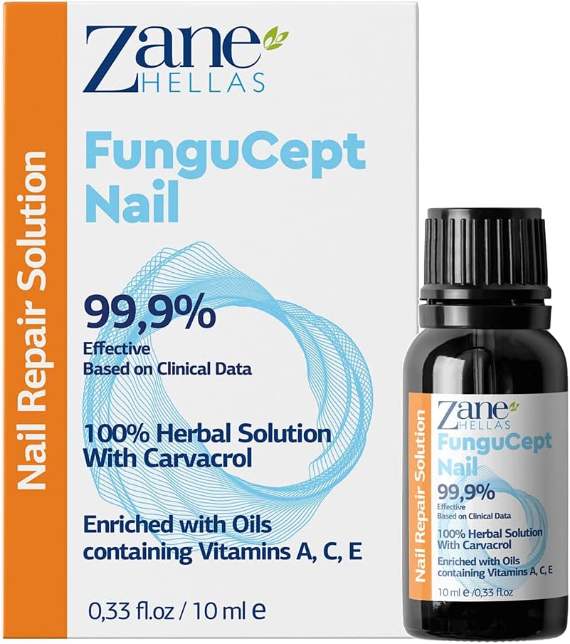 Zane Hellas FunguCept Nail Solution. Nail Solution for Discolored, Thickened, Crumbled Nails. Visible Results in 4 Weeks 0.33 oz -10ml