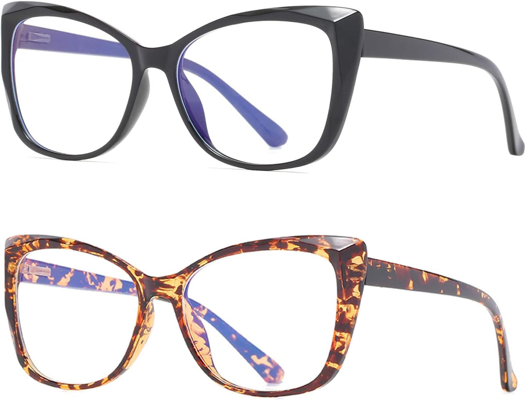 2 Pack Oversized Cat-Eye Reading Glasses for Women, Lightweight Large Frame Fashion Readers (Black+Tortoise +1.00)
