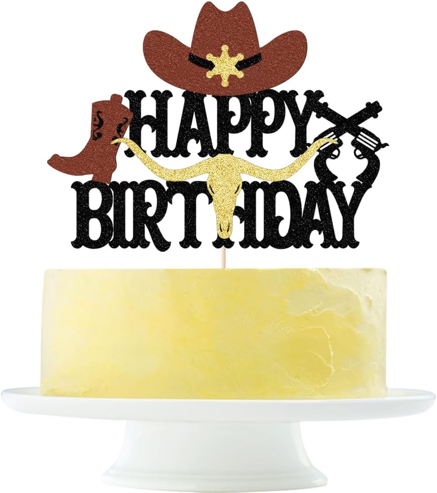 Cowboy Happy Birthday Cake Topper shiny cowboy happy birthday cake topper for boys girls cowboy themed birthday decorations (1)
