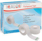 HEALQU Transparent Medical Tape - Box of 12 Rolls, 1" x 10yd Surgical Tape with Gentle Adhesion for Sensitive Skin for Wound Care,Tubing, First Aid Supplies - Breathable, Microporous Tape