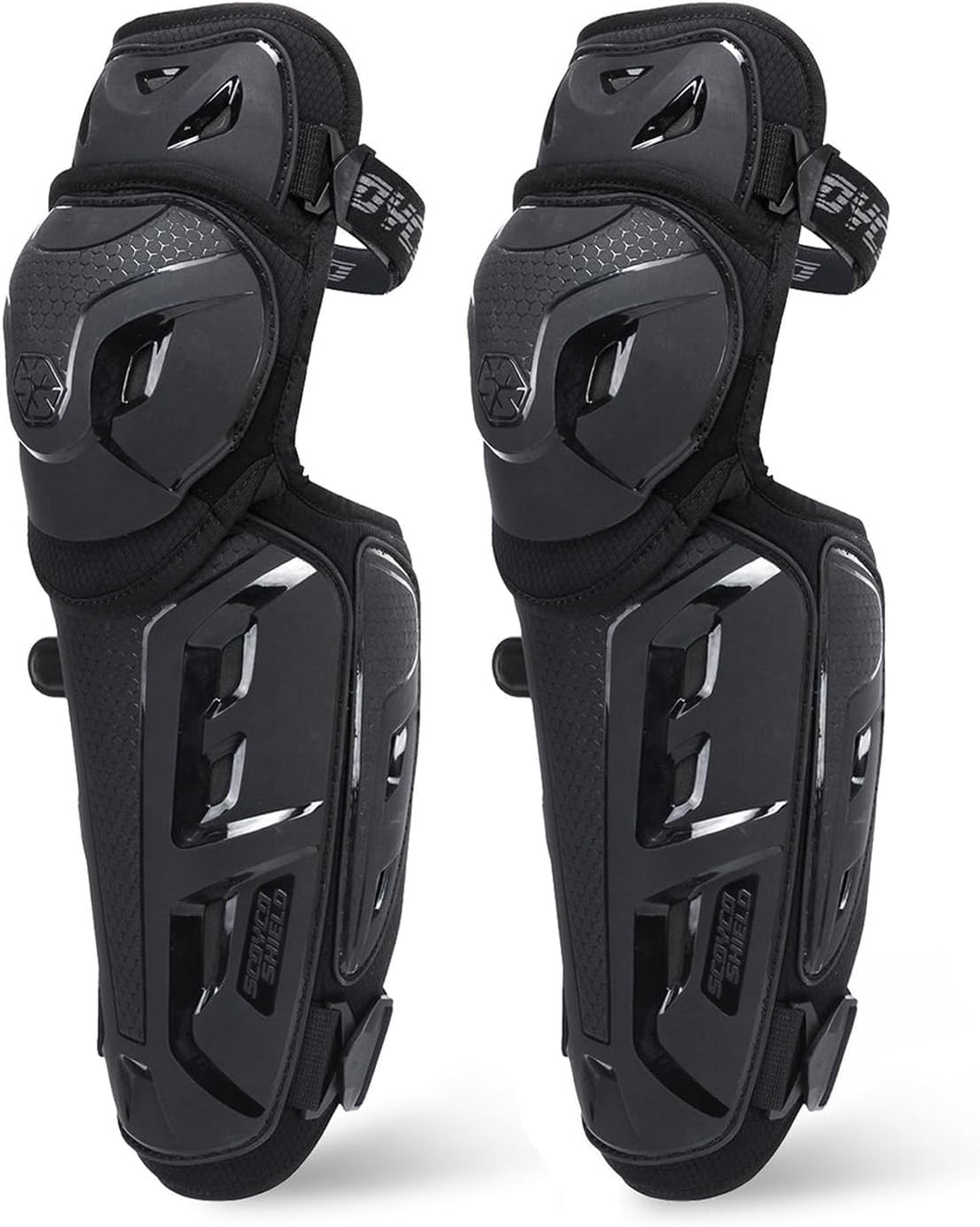 SCOYCO Motorcycle Knee Pads for Men - CE Level 1 Motocross Knee Shin Guards Protective Gear with 45°-180° Knee Flexibility Design and Adjustable Elastic Bands