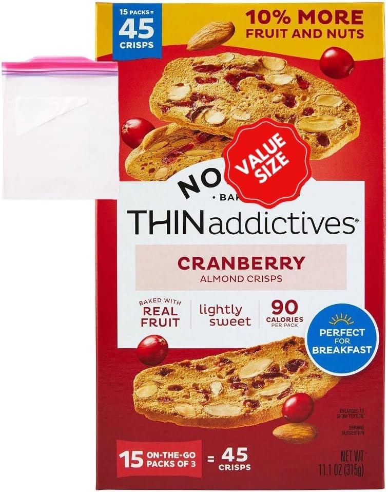 Noniis Cranberry Almond Crisps 15 pk. 11.1 oz w/A Storage Bag