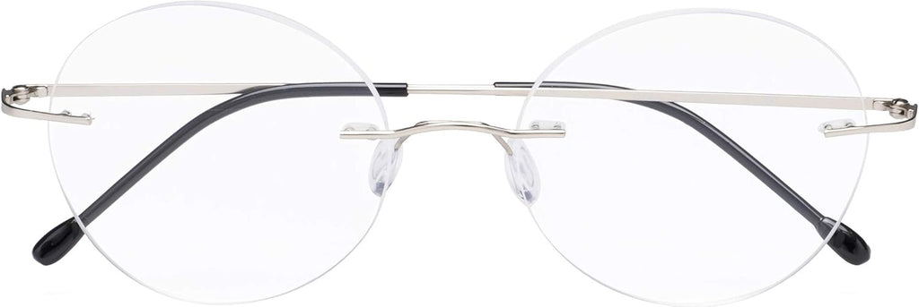 CessBlu Rimless Reading Glasses Round Readers for Men Women (Silver) +3.5