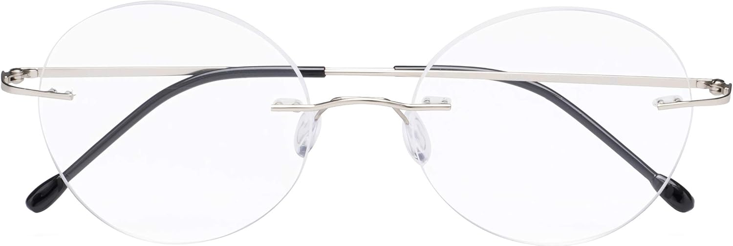 CessBlu Rimless Reading Glasses Round Readers for Men Women (Silver) +3.5