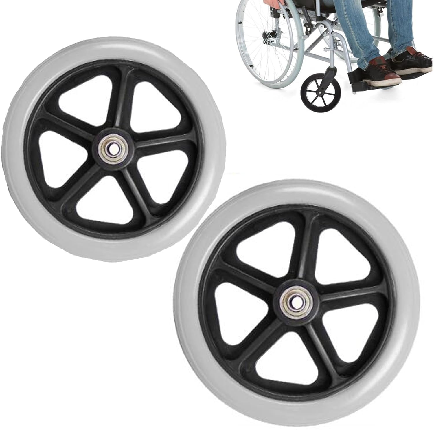 WORDFUN Solid Tires Front Wheel, Lightweight Casters, Front Castor Wheels, 2 Pcs, Replacement Wheels for Wheelchair Rollator, Wear-Resistant Wheel, Ball Bearings