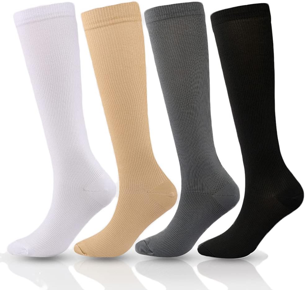 4 Pairs Compression Socks for Men Women,Is Best for Football,Flight,Athletics,Travel,Running,Calf Pressur Support.