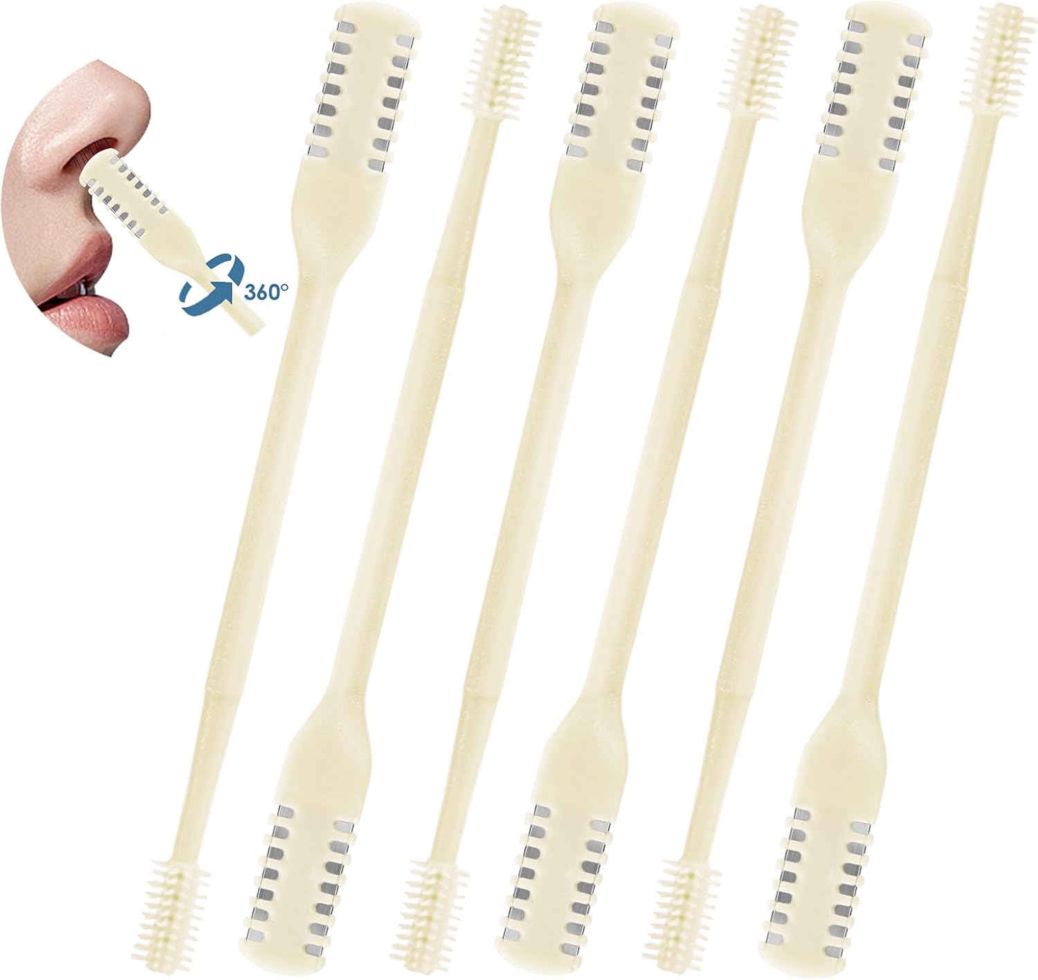ZKENIRD 6 Pcs 2-in-1 Nasal Cutter, Upgrade Double Sided Nose Knife, 360 Nostril Hair Remover Tool, Trimmer for Men, Women, Soft Cleaning Brush (Cream)