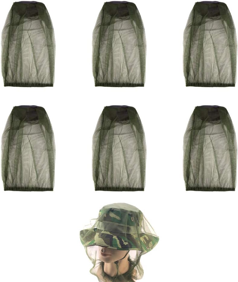6Pcs Premium Head Net Face Mesh with Extra Fine Holes, Mosquito Hat Mask Head Cover for Camping Hiking Fishing Protecting from Insect Bug Bee Mosquito Gnats