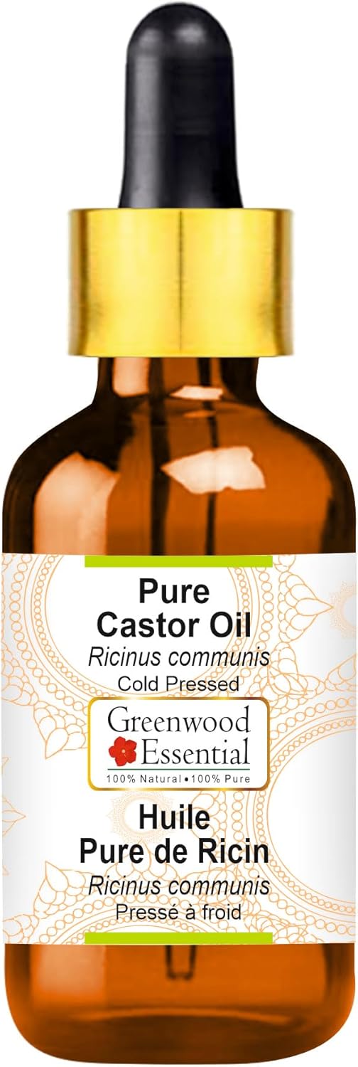Greenwood Essential Pure Castor Oil (Ricinus communis) with Glass Dropper Cold Pressed 50ml (1.69 oz)