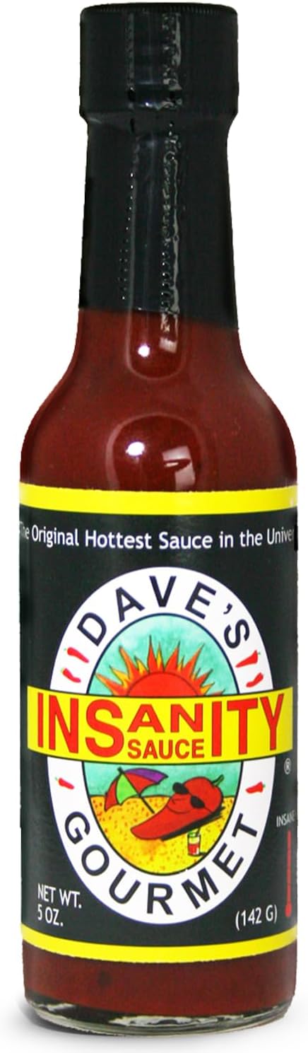 Dave's Gourmet Original Insanity Hot Sauce - As Seen on Hot Ones Season 1 - Sauce for Burgers, Burritos, Stews - Hot Sauce Challenge Favorite - Bold Flavor Red Sauce - 5oz (Pack of 1)