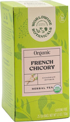 Worldwide Botanicals Organic French Chicory Root Tea, 25 Tea Bags - 3x herbs with 6g per teabag - Prebiotic, Roasted - Acid Free, Caffeine Free, Kosher