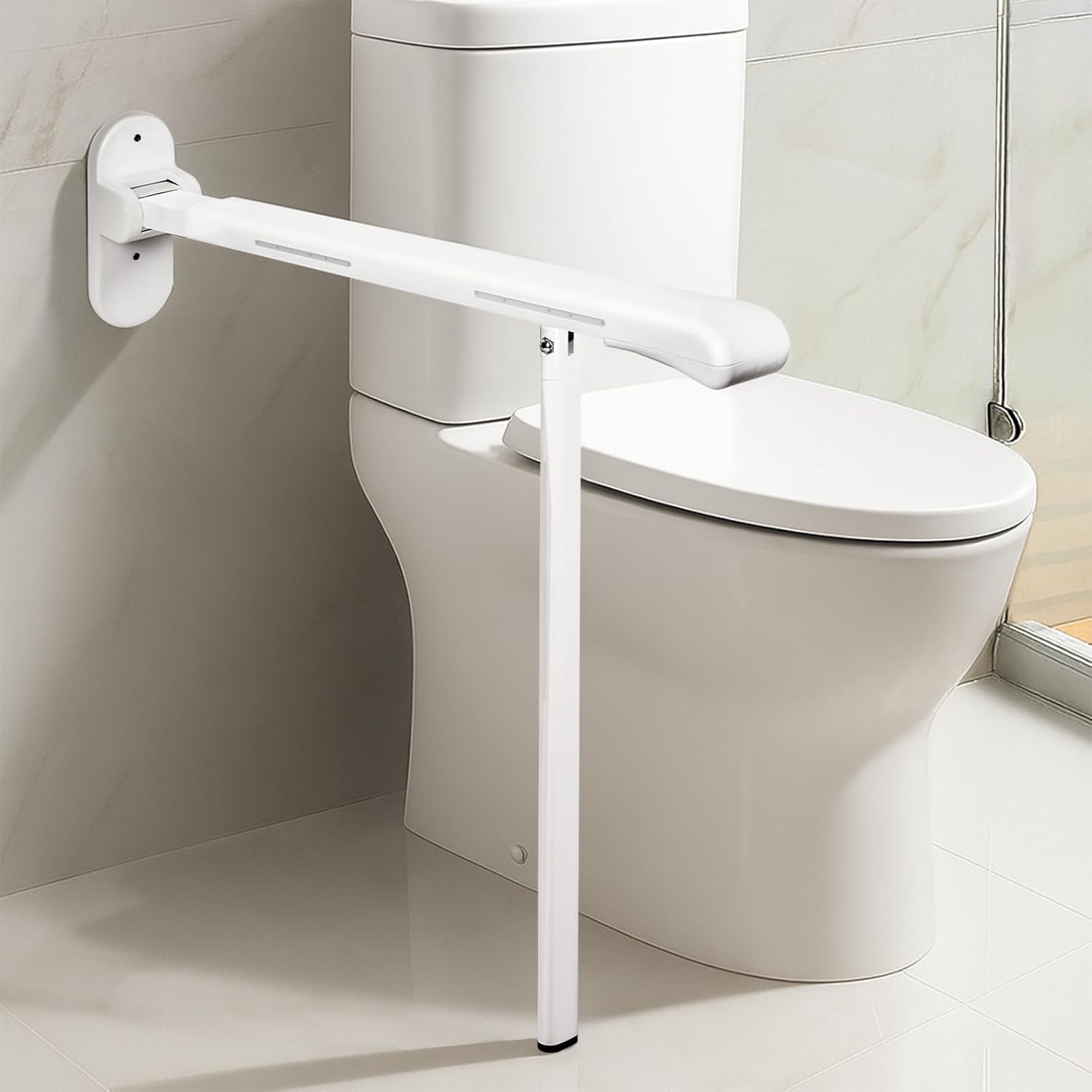 SPECILITE Heavy Duty Toilet Grab Bar - 440lb Sturdy Support, Safety Rails with Non-Slip Waterproof handrail & Night Glow Strips, Space Saving Flip-Up Design for Elderly, Disabled, Pregnant & Injury