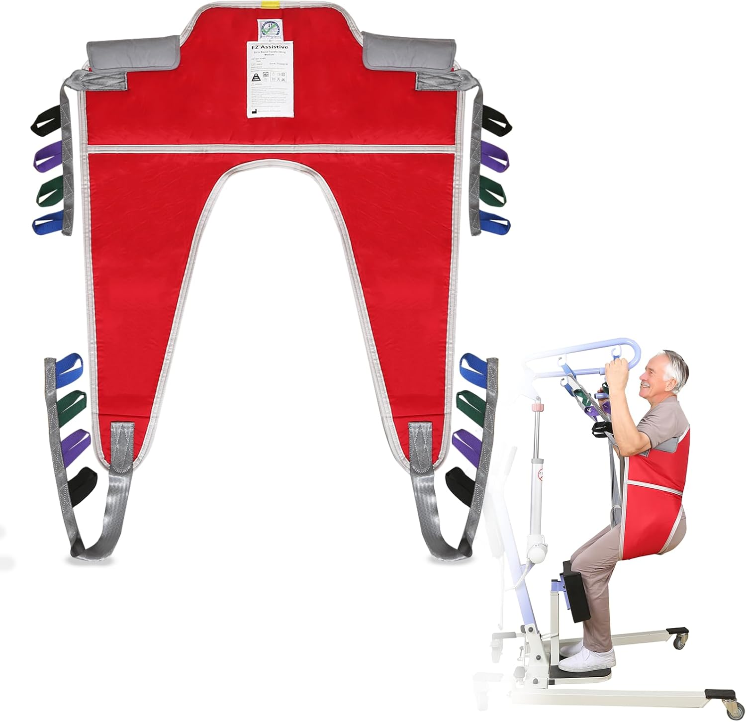 Sit to Stand Sling for Patient Standing or Lifting,Padded Patient Lift Sling Stand Assist to Transferring and Raising for Elderly-SWL500lbs (Red, Medium)