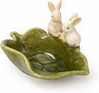 Ceramic Rabbit Soap Dish Holder, Keep Bathroom & Kitchen Organized - Decorative Bunny Sponge Rack, Key Bowl & Jewelry Tray for Countertop Storage, Cute Green Home Decor (1 Piece)