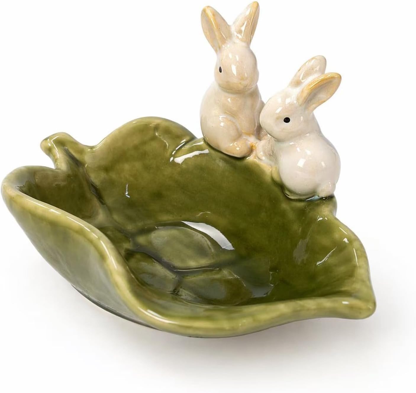 Ceramic Rabbit Soap Dish Holder, Keep Bathroom & Kitchen Organized - Decorative Bunny Sponge Rack, Key Bowl & Jewelry Tray for Countertop Storage, Cute Green Home Decor (1 Piece)