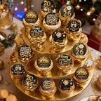 36PCS Edible 2026 Happy New Year Cupcake Toppers Wafer Paper Hello 2026 Cupcake Picks Black Gold 2026 Cake Toppers for Holiday New Year Theme Party Decor Supplies (Pattern 1)