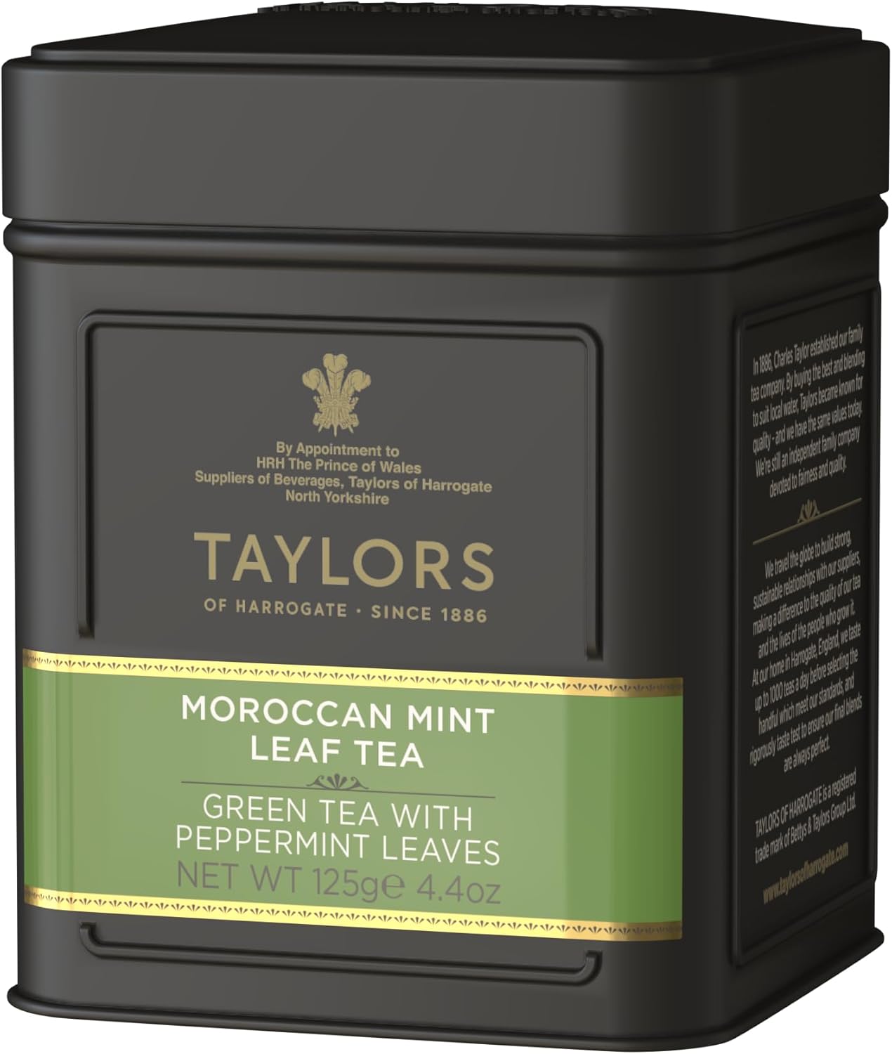 Taylors of Harrogate Moroccan Mint, Green Tea, Loose Leaf, 4.41 Ounce Tin Caddy, Fresh, Light, and Lively, Caffeinated, Premium Whole Leaf Tea