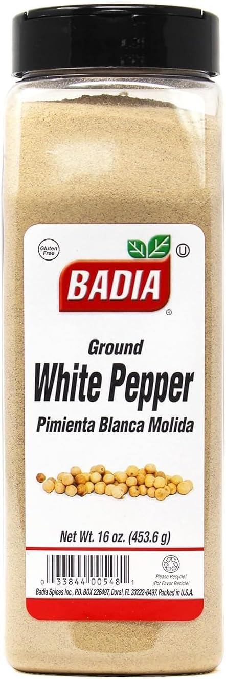 Badia Ground White Pepper, 16 oz – Smooth, Mellow Heat and Delicate Flavor for Light Sauces, Soups, Poultry and Seafood