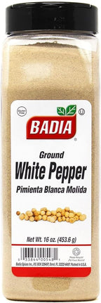 Badia Ground White Pepper, 16 oz – Smooth, Mellow Heat and Delicate Flavor for Light Sauces, Soups, Poultry and Seafood