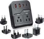 2000W Voltage Converter US to Europe, 220V to 110V Converter for Hair Dryer, 7-in-1 European Travel Plug Adapter with 3AC/2USB-A/2USB-C (PD20W), Travel Essentials (Black) (Black)