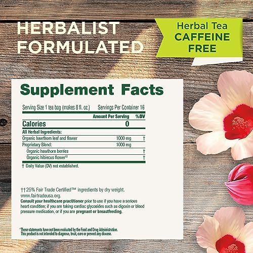 Traditional Medicinals Tea, Organic Hawthorn & Hibiscus - Promotes Heart Health - Kosher, Non-GMO, Caffeine-Free - 16 Tea Bags