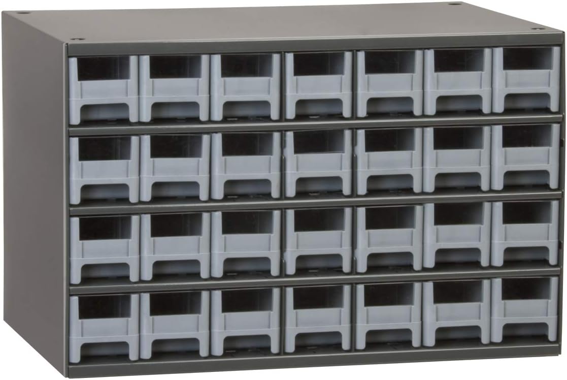 Akro-Mils Steel Garage Storage Cabinet, Small Parts Organizer Metal Cabinet for Hardware, Nails, Screws, Bolts, Nuts, and More, 17" W x 11" D x 11" H, 28-Drawer, Gray Cabinet/Gray Drawers (19228)