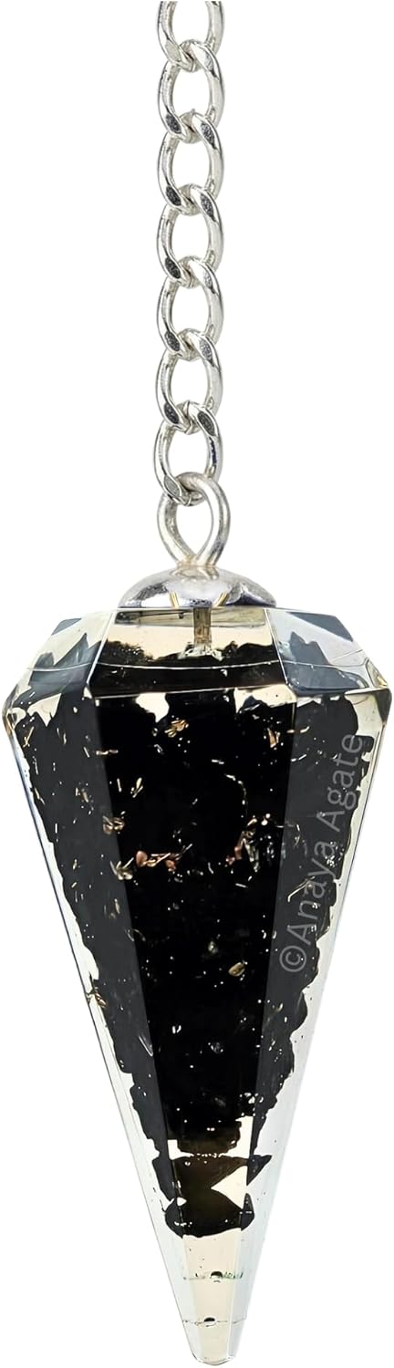 Black Tourmaline Pendulum – Orgone Crystal Pendulum – Dowsing Pendulum for Divination, Meditation, Chakra Healing – Natural Gemstone Pendulum