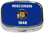 Wisconsin State Flag Square Pill Box with Full Print Design - Portable Metal Travel Case for Vitamins & Medication, 2.2x1.6x0.7 Inch.