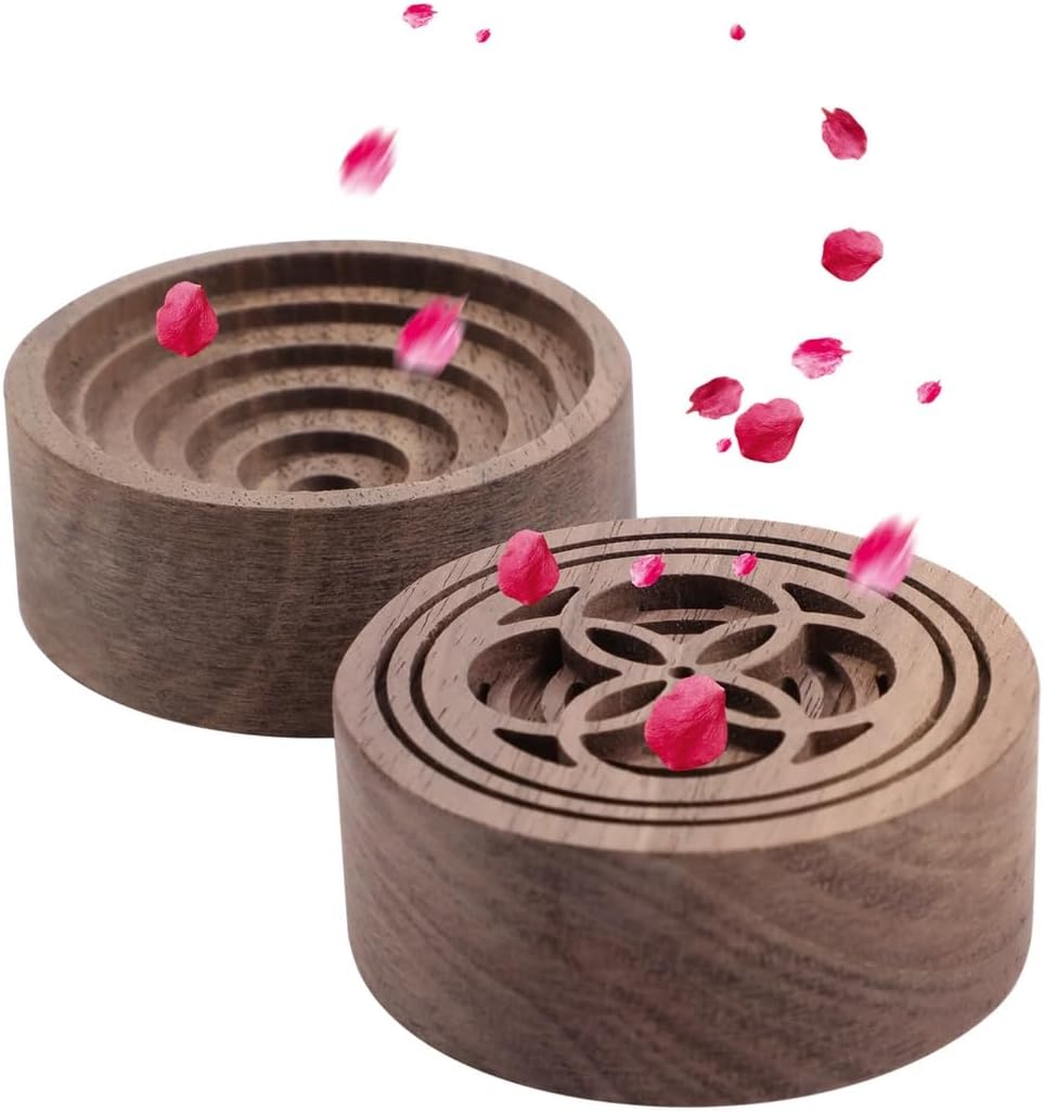 Aromatherapy Diffuser, Essential Oil Wooden 2 Pcs, Walnut, Small Round for Home, Yoga, Sauna, Spa, Offices, Cars