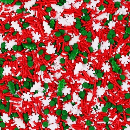 Christmas Tree Sprinkles for Cake Decorating Edible 4.2 ounce Snowflake Sprinkles Mix Red Green for Xmas Party New Year Cupcake Toppers Cookie Ice Cream Decorations Celebrations