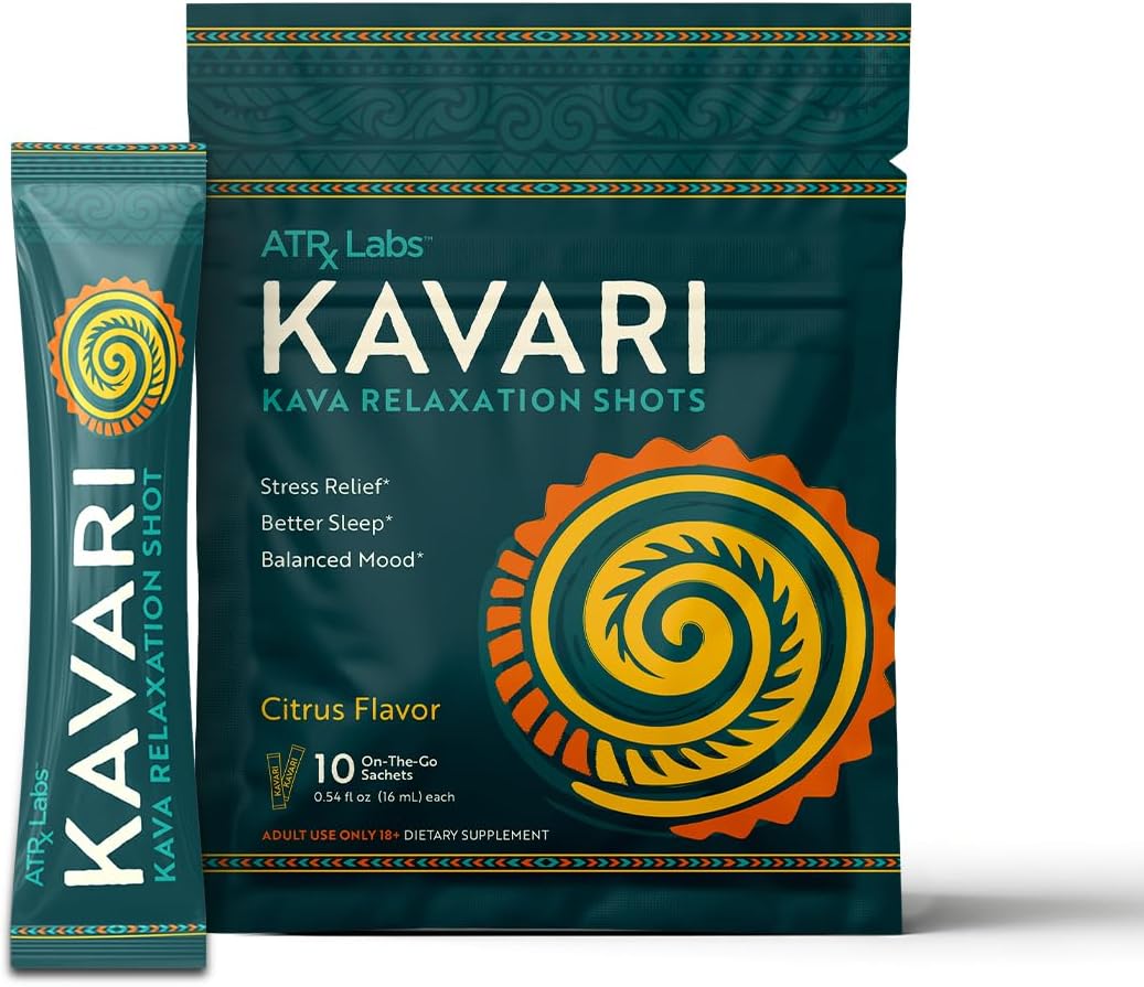 Kavari Kava Relaxation Shots - Citrus Flavor | Liquid Kava Root Extract | 275mg Kavalactones per Sachet | 10 Single-Serve 16mL Sachets