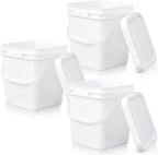 Mumufy 3 Pcs 3.5 Gallon Square Food Grade Bucket with Lid Square Bucket Pail Plastic Handles for Long Term Food Storage, Camping, Fishing, Home Organization Easy Stack and Store (White)
