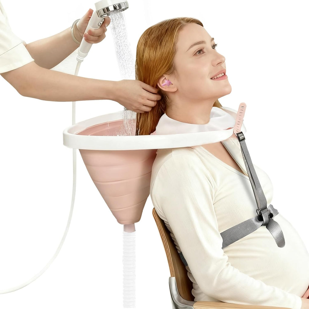 Portable Hair Washing Station Basin: Foldable Shampoo Bowl & Mobile Sink with Adjustable Neck Support, Drain Hose & Earplugs for Elderly, Disabled, Pregnant Women & Bedridden Patient Care