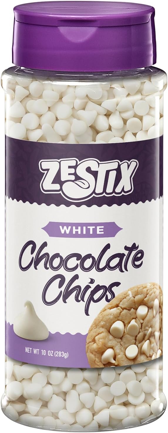 White Chocolate Chips for Baking 10oz – Premium Dairy Free Baking Chips in a Convenient Flip Top Bottle – Perfect for Cookies, Hot Chocolate, Desserts, Melting & Snacking – Zestix White Chocolate Chips