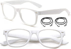 2 Pairs Vintage Retro Reading Glasses White Square Frame for Men and Women Classic Design Reading Glasses 3.00 with Landyard