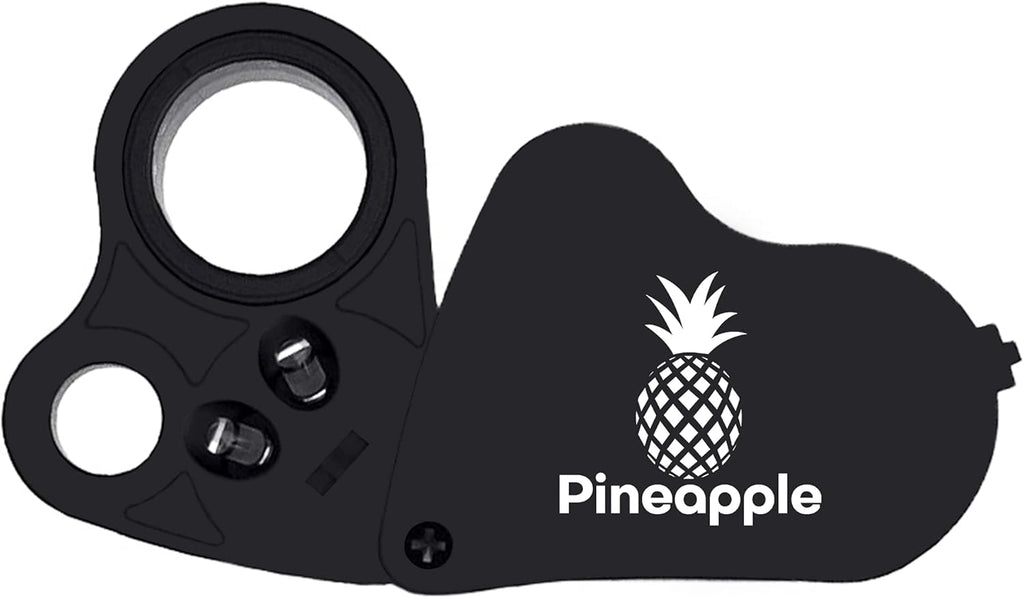 Pineapple 30X 60X Jewelers Loupe Magnifier with Light, Lighted Magnifying Glass Jewelry Loop, Pocket Magnifier for Coins, Jewelry, Plants, Currency, Diamonds, Stamps (Black)