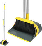 Broom and Dustpan Set with 54 Inch Long Handle - Perfect Dust Pan and Brush Combo for Home Efficient Cleaning (Yellow and Grey)