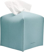 Tissue Box Cover Holder, Square with Bottom Belt by Carrot's Den - PU Leather Decorative Organizer for Tabletop, Bathroom, Car, Office (Light Blue)