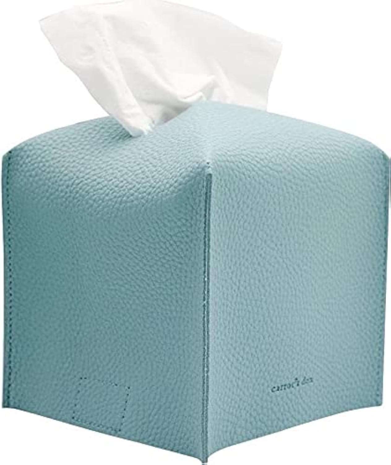 Tissue Box Cover Holder, Square with Bottom Belt by Carrot's Den - PU Leather Decorative Organizer for Tabletop, Bathroom, Car, Office (Light Blue)