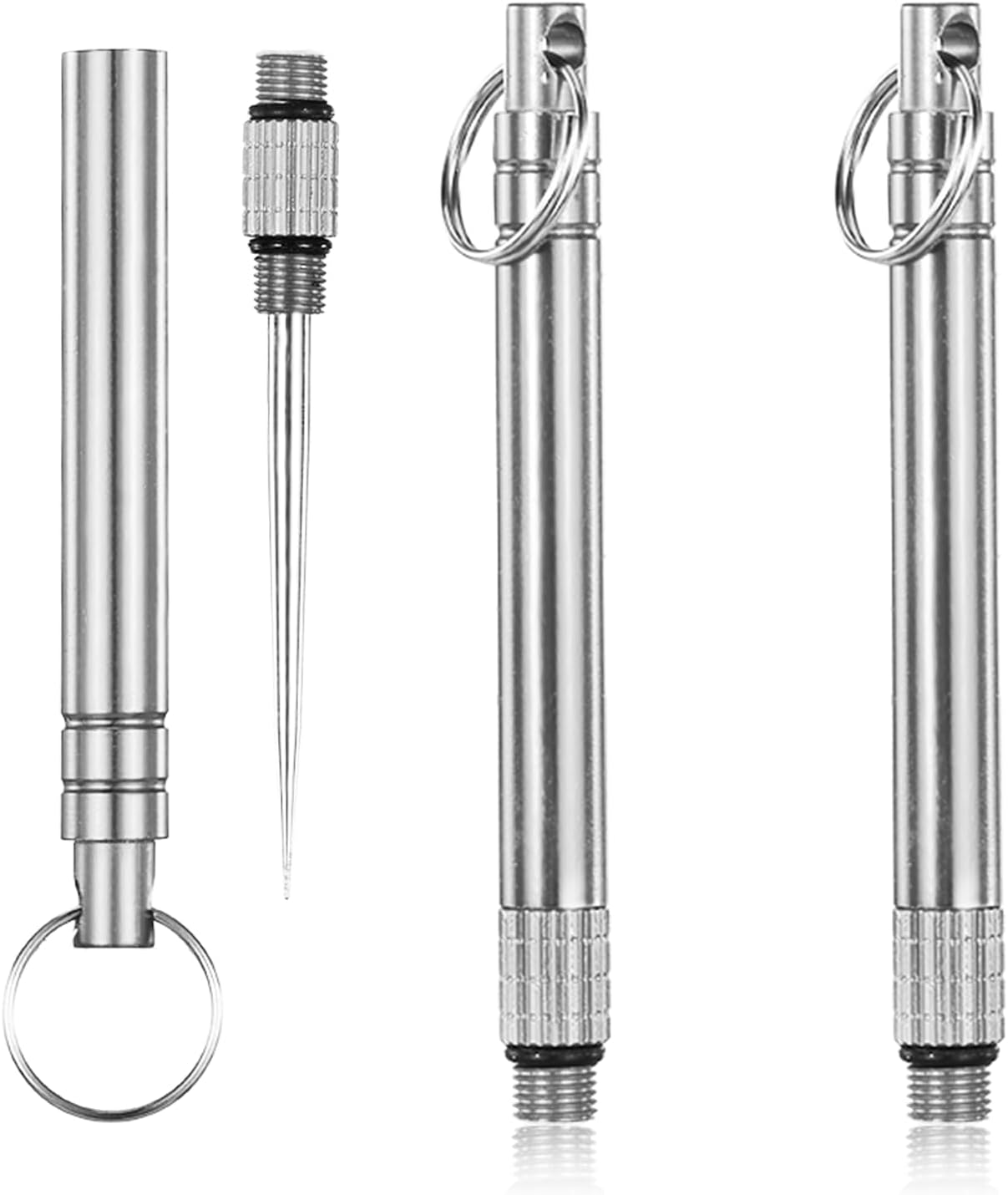 3 Pcs Portable Mini Titanium Toothpicks Holder, Stainless Steel Metal Toothpicks Reusable Toothpick Pocket Toothpick with Keychain for Picnic Camping Traveling Home Outdoor (Silver)