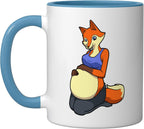 Fox with baby belly - Pregnant Ceramic Mug, Blue/White