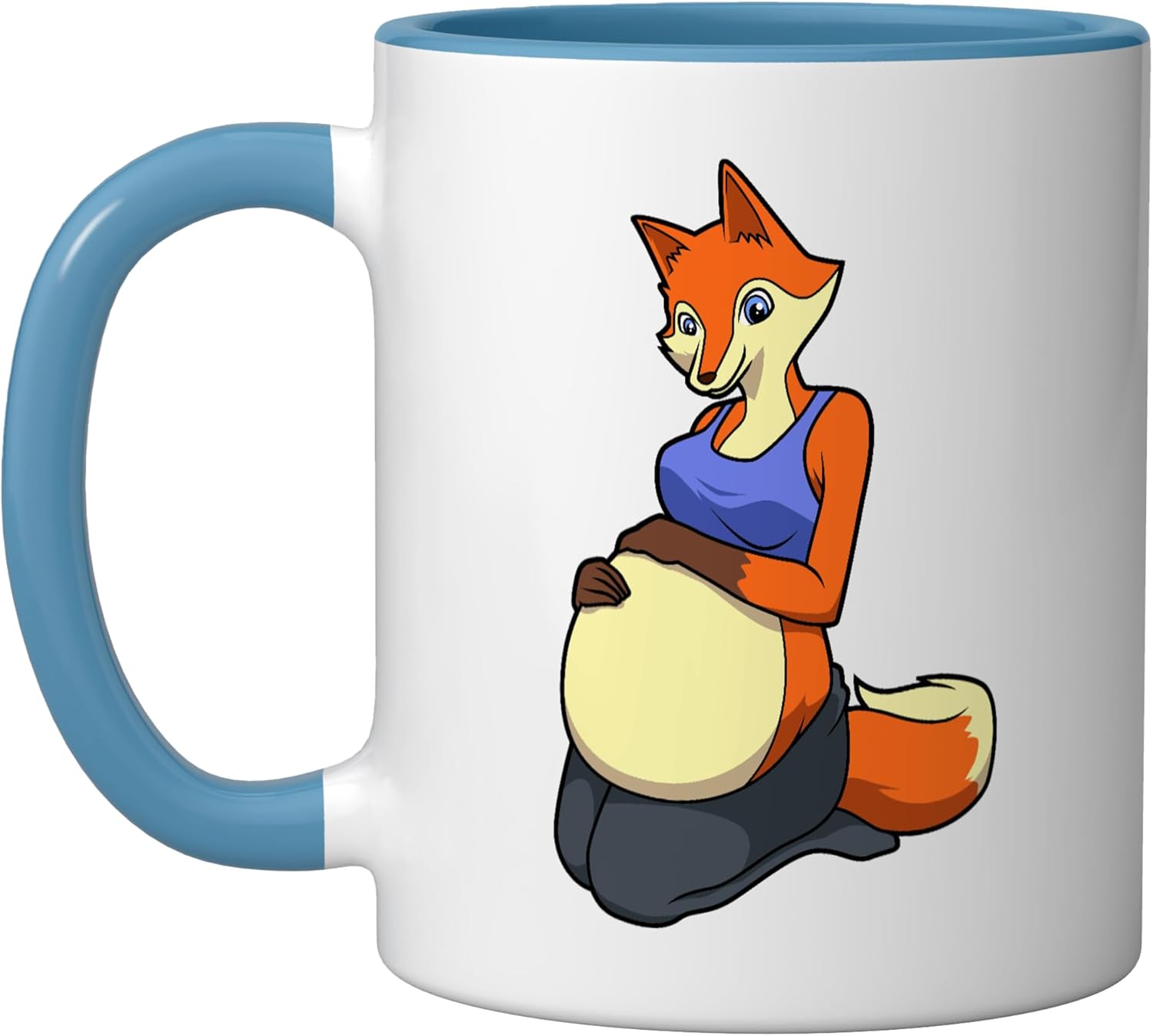 Fox with baby belly - Pregnant Ceramic Mug, Blue/White