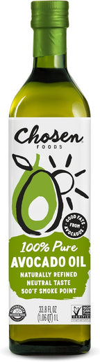 Chosen Foods Avocado Oil, 1 Liter - All Purpose Cooking Oil made from 100% Pure Avocados - Non-GMO, Gluten-Free, Keto Friendly, Glyphosate Free - 33.8 Fl Oz (Pack Of 1)